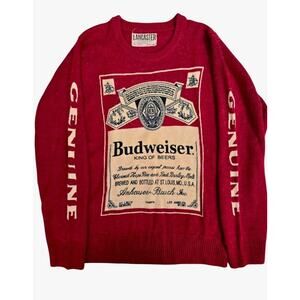 Budweiser Ugly Sweater Mens Large Long Wool Blend Graphic Knit Party Grunge